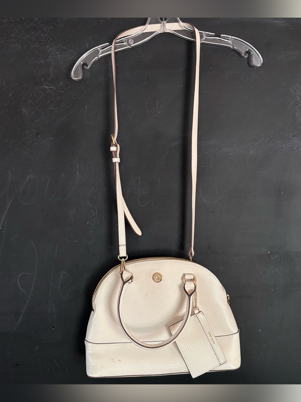 Anne Klein White Croc-Embossed Dome Satchel with Crossbody Strap with ID Tag